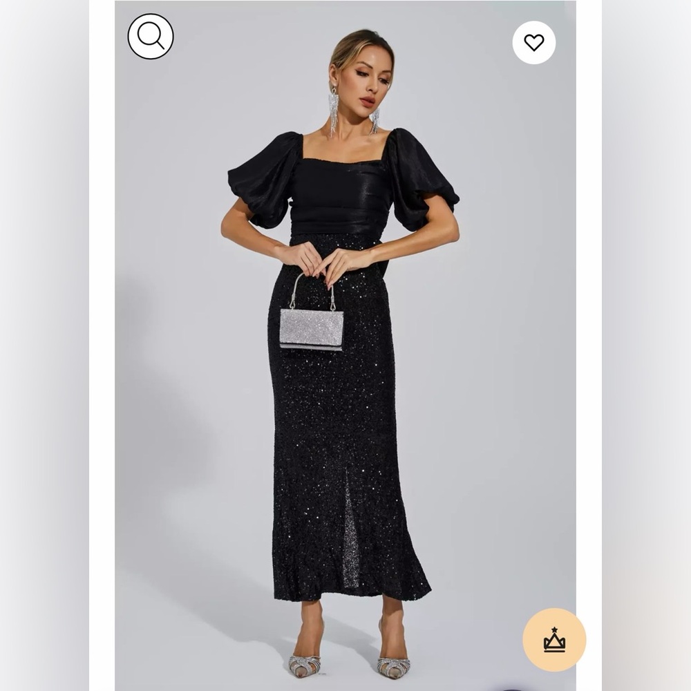 Black Bow Sequins Maxi Dress